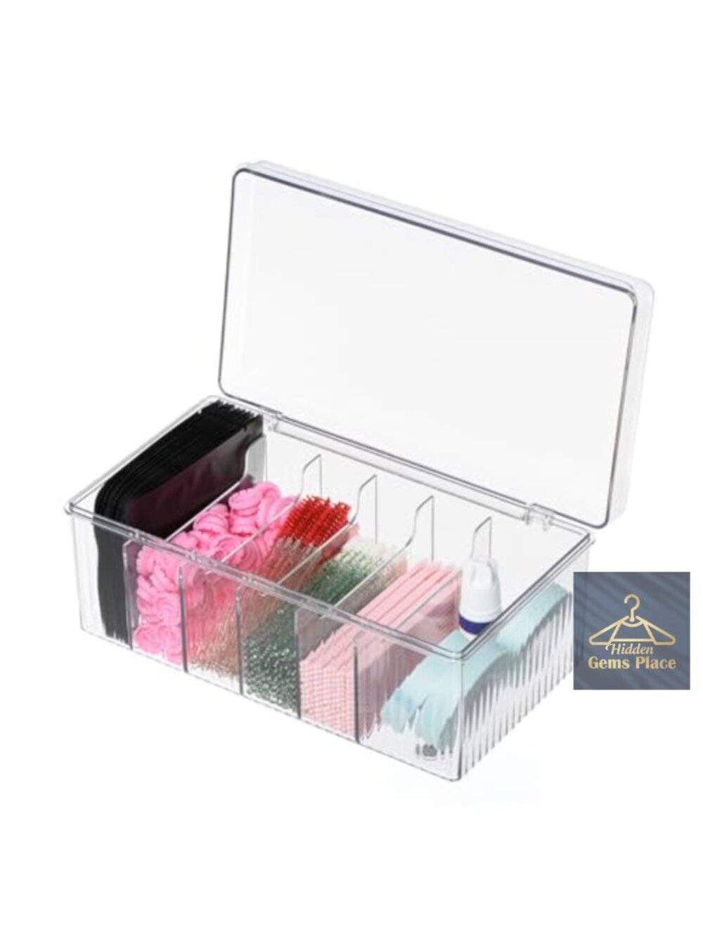 Acrylic Lash Extension Organizer Storage Box with Lid, 6 Compartments